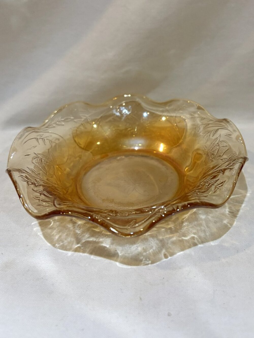 VTG Jeannette Floragold Louisa Marigold Carnival Glass Berry Bowl